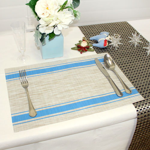 TM 실리콘 방수 다이닝 테이블 식탁매트 라인 블루